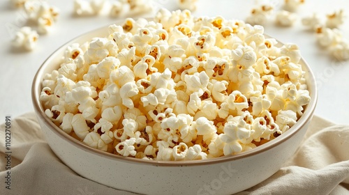 A delightful heap of popcorn in a stylish bowl, perfect for a movie night or a casual gathering.