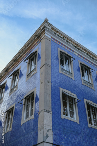 Typical Portuguese building with a facade with blue tiles. Sintra Portugal