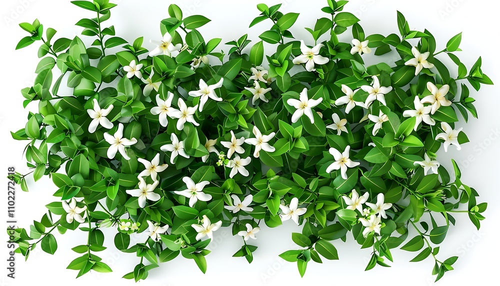 White jasmine flowers with green leaves isolated on white background. White jasmine flowers with green leaves isolated on white background.