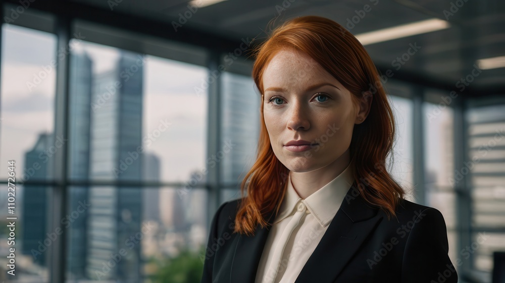 Redhead girl in a business suit. Woman in office Redhead girl in a business suit. Woman in office