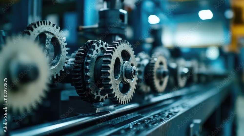 Close-Up of Industrial Gears in a Mechanical Machinery Setup Close-Up of Industrial Gears in a Mechanical Machinery Setup