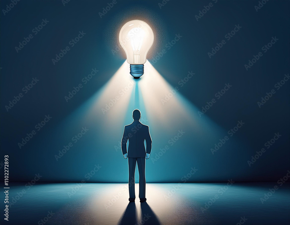 Obraz premium Show a light bulb illuminating a shadow of a leader figure, symbolizing innovative leadership