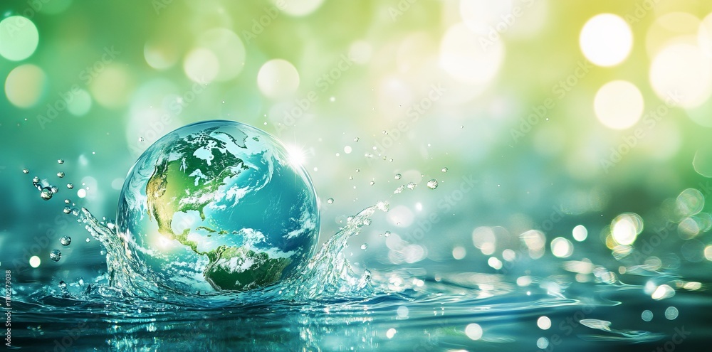 Earth Inside Water Drop with Light Effects and Floating Droplets: Global Environmental Protection Concept. AI generated illustration Earth Inside Water Drop with Light Effects and Floating Droplets: Global Environmental Protection Concept. AI generated illustration