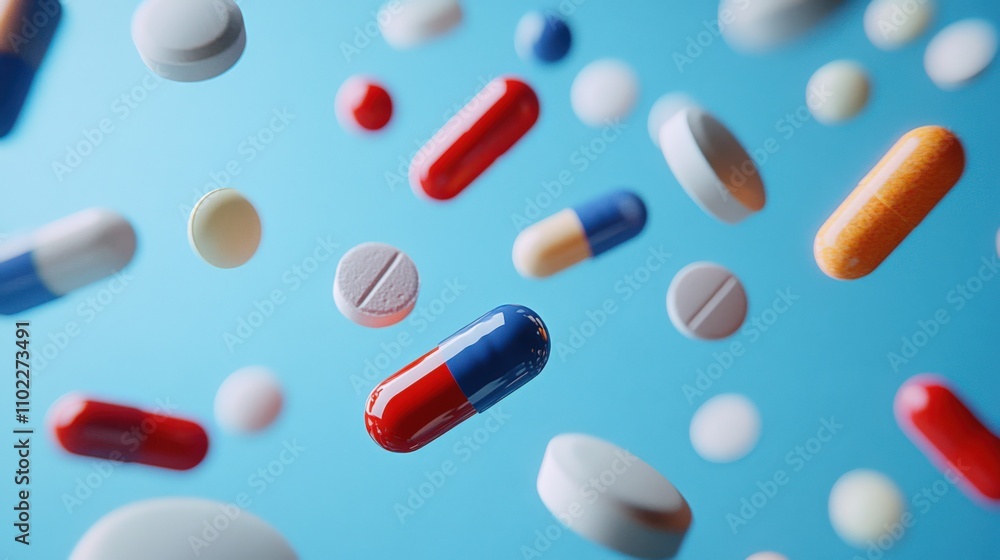Colorful Pills and Capsules Falling Colorful Pills and Capsules Falling