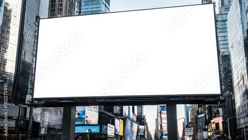 A Blank Billboard in Times Square Surrounded by Buildings and People
