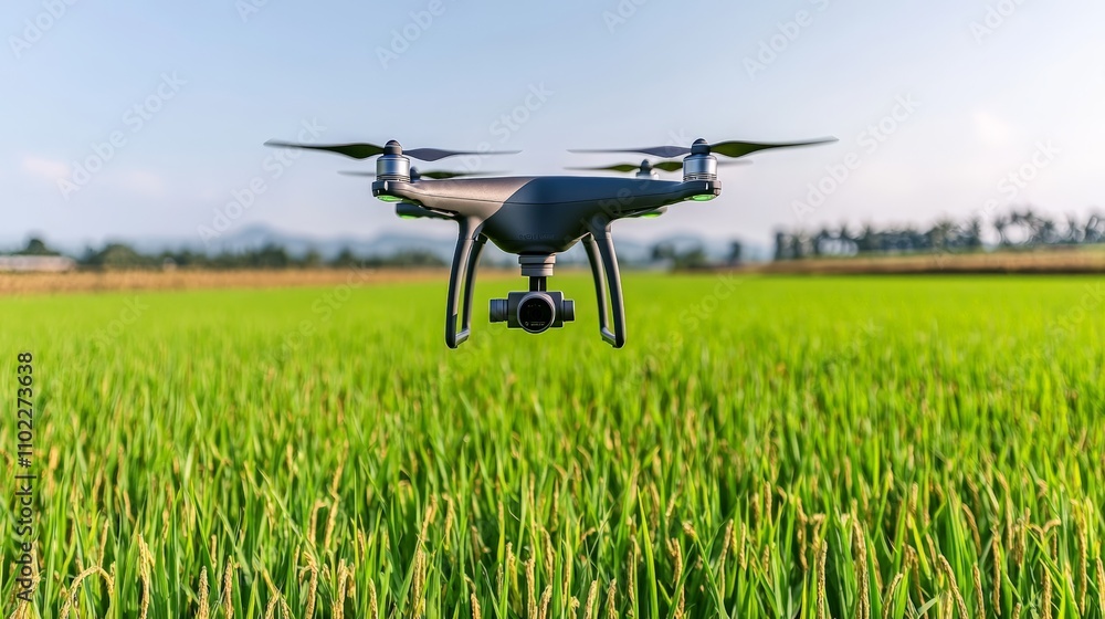 Aerial view of a drone flying over lush green fields captivating landscape photography Aerial view of a drone flying over lush green fields captivating landscape photography