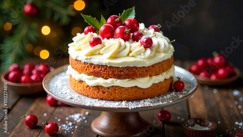Wallpaper Mural A Christmas cake with white cream and cranberries on a stand. Torontodigital.ca