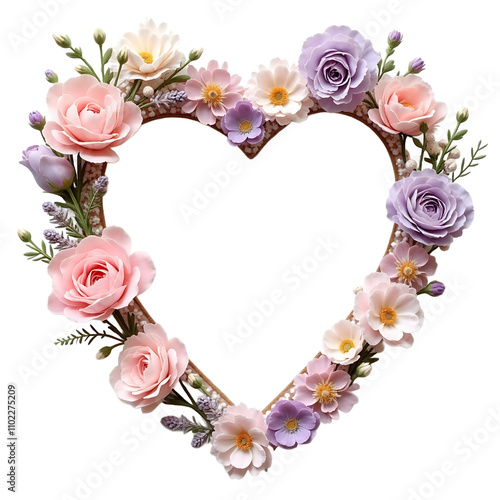 heart flower frame on transparent background