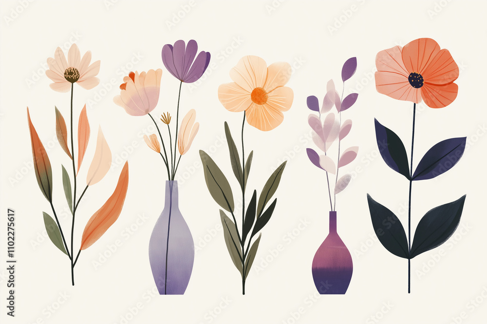 Stilvolle Blumenillustrationen in Vasen
Stilvolle Blumenillustrationen in Vasen