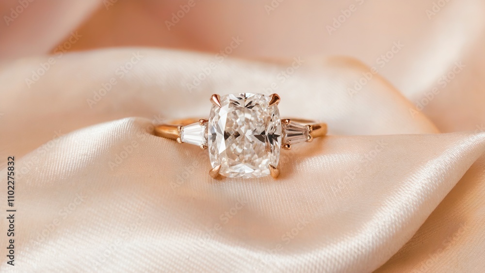 A beautiful diamond engagement ring with a cushion cut stone A beautiful diamond engagement ring with a cushion cut stone