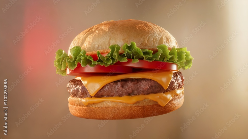 A burger floating in the air, with a soft background. A burger floating in the air, with a soft background.