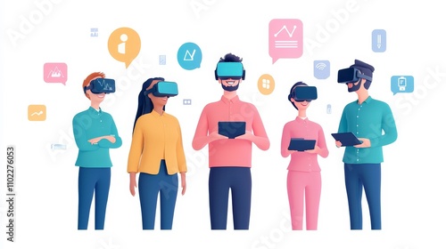 Virtual Reality Team Meeting Illustration - Business Collaboration with VR Headsets