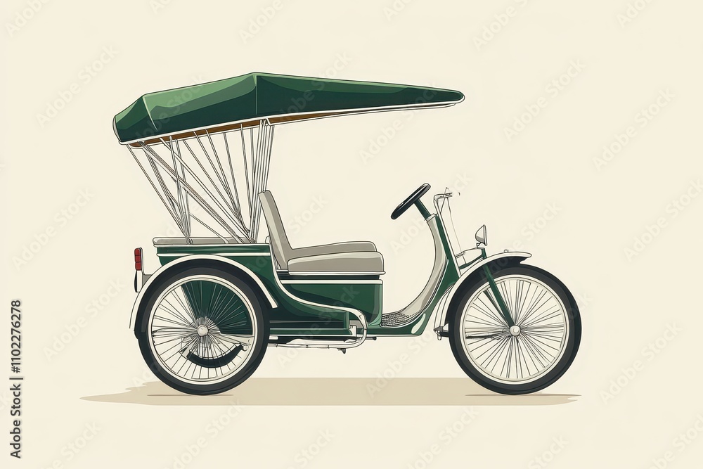 Fototapeta premium Vintage tricycle with canopy parked on a neutral background reflects retro design and style