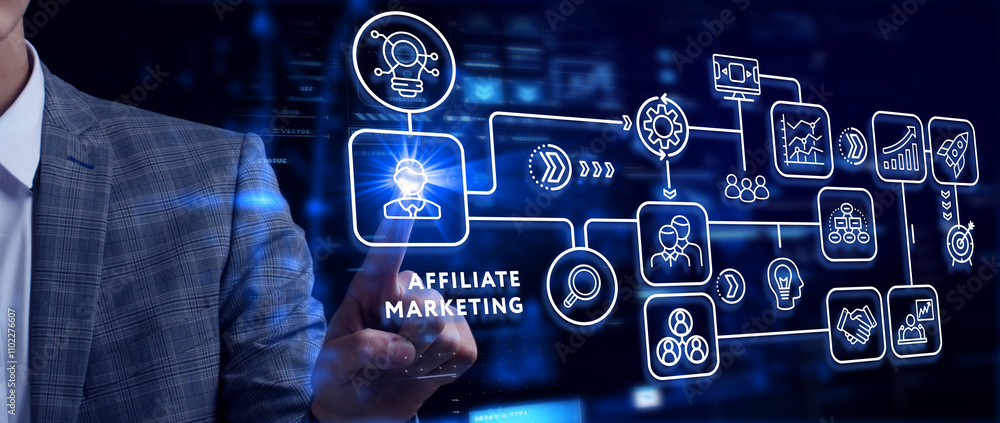 Naklejka premium AFFILIATE MARKETING. Business, Technology, Internet and network concept.