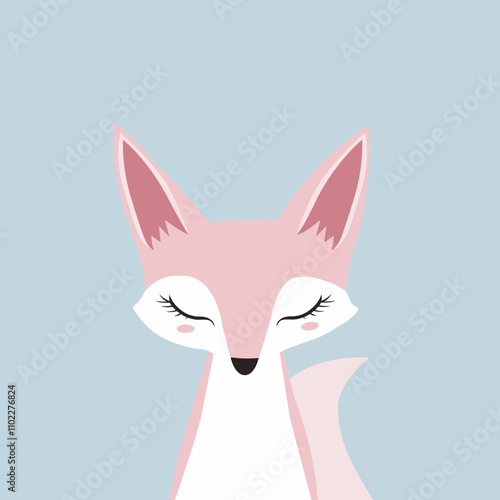 raposa rosa vetorial simples,  minimalista e fofo - ilustração infantil com cores femininas 
