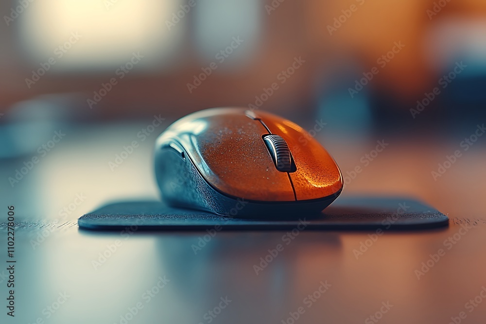 A silver and black computer mouse on a black mouse pad A silver and black computer mouse on a black mouse pad
