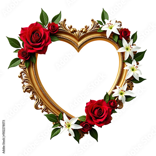heart flower frame on transparent background