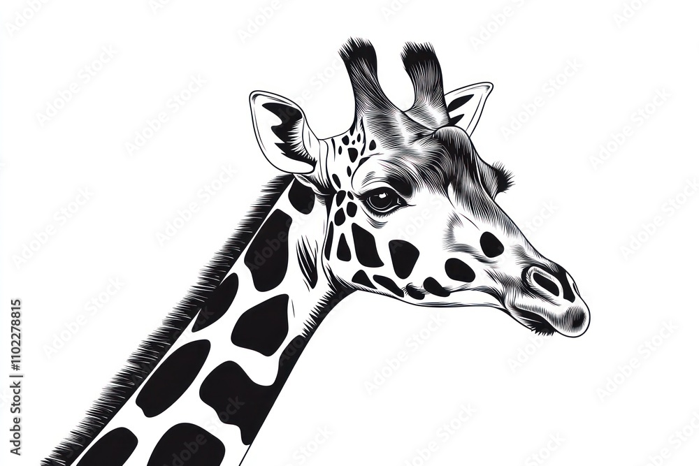 Naklejka premium A Detailed Black And White Giraffe Head Portrait