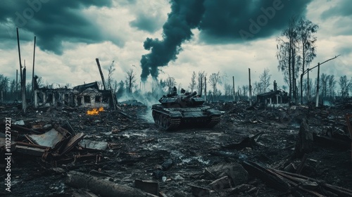 Desolation of War: Destroyed Landscape and Military Vehicles