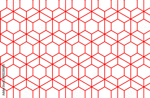 Abstract red linear geometric seamless pattern. Subtle vector texture with thin lines, hexagon grid, net, lattice, diamond shapes. Luxury black and gold minimalist background.