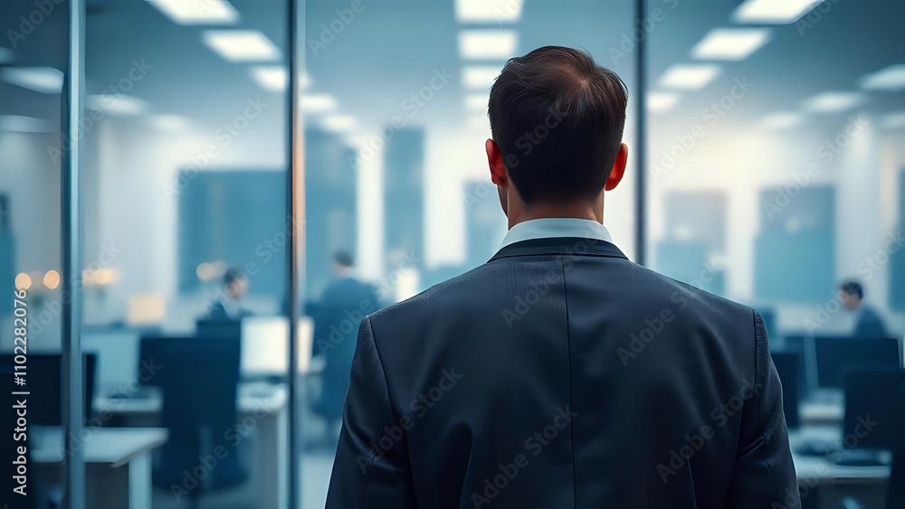 office man is looking out his office window. Ai generated image office man is looking out his office window. Ai generated image