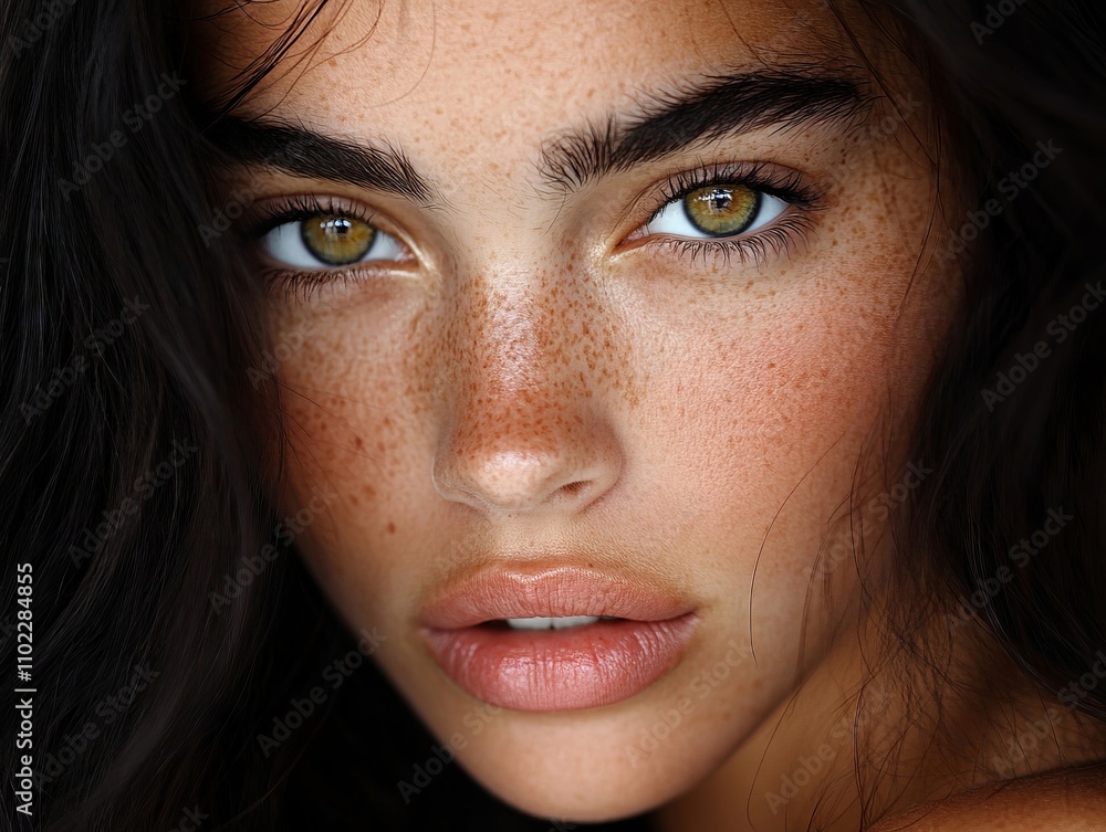 A close up of a woman with freckles on her face A close up of a woman with freckles on her face