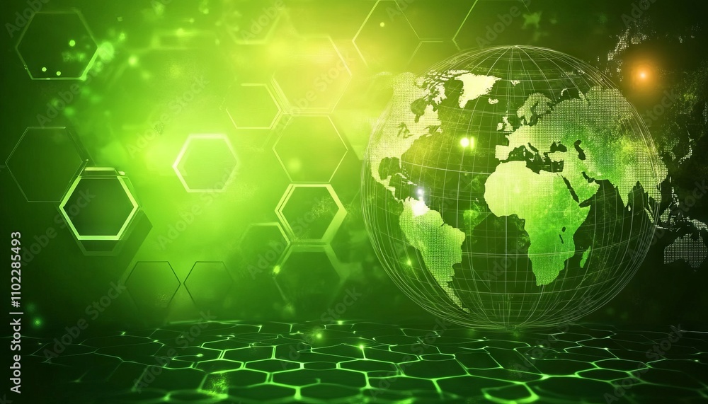Eco-Friendly Technology Symbols and Globe on Green Background. AI generated illustration Eco-Friendly Technology Symbols and Globe on Green Background. AI generated illustration