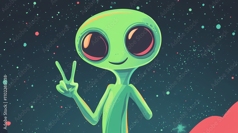 Happy space alien showing a peace sign. Alien. Illustration Happy space alien showing a peace sign. Alien. Illustration
