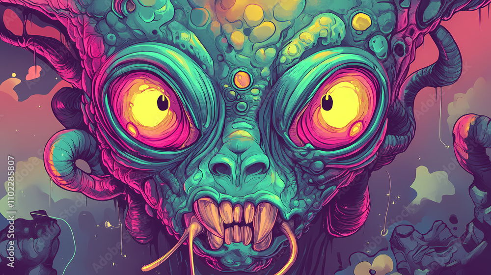 Illustration, alien for the street, fantasy, ai generative. Alien. Illustration Illustration, alien for the street, fantasy, ai generative. Alien. Illustration