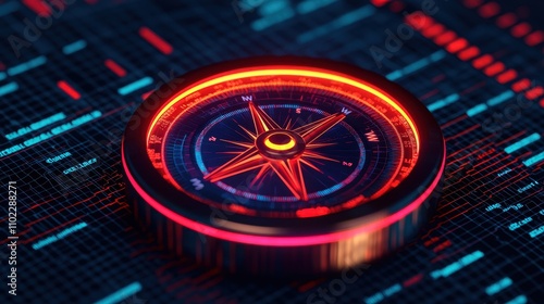 Wallpaper Mural Digital Compass with Neon Lights on Futuristic Background Torontodigital.ca