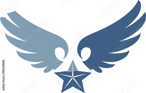  A minimalist icon of a blend of angel wings and a shinny star.