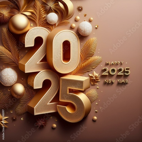 3d text New Year 2025 gold realistic rendering New Year celebration photo