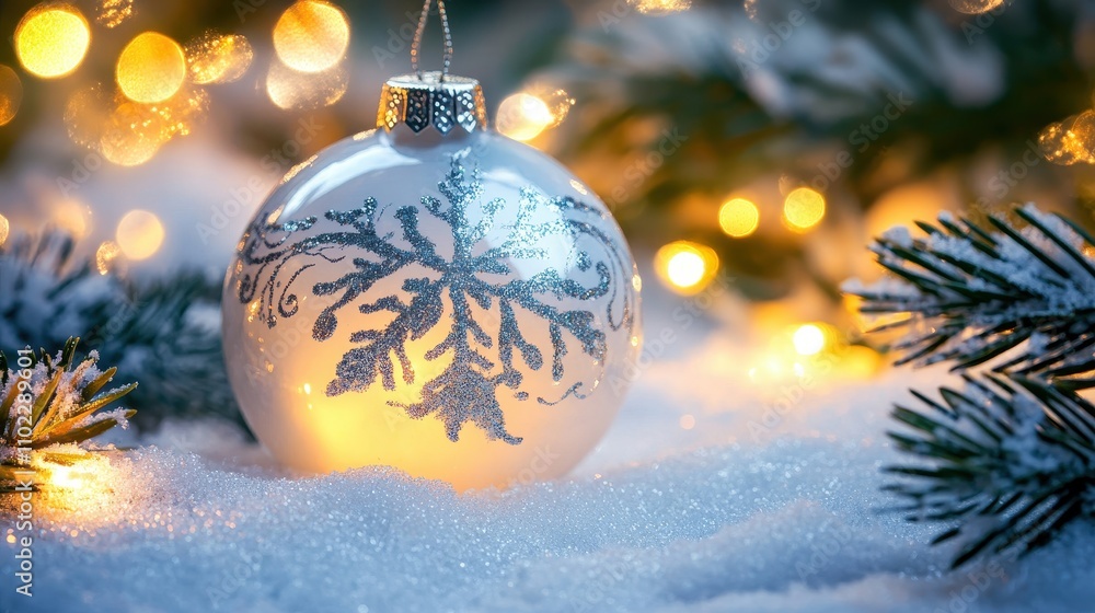 Handmade Glass Bauble with Snow and Lights Handmade Glass Bauble with Snow and Lights