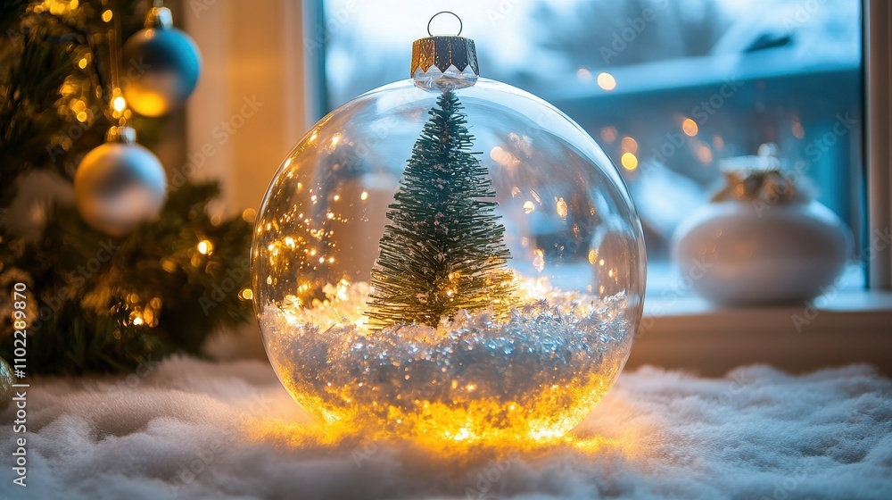 Clear Bauble with Miniature Tree and Lights Clear Bauble with Miniature Tree and Lights