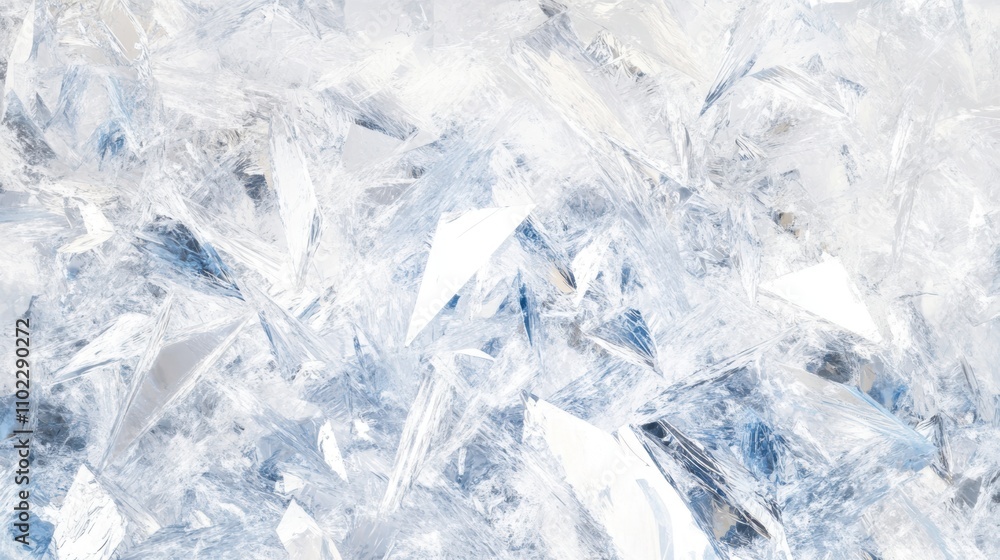 Abstract background with sharp, jagged ice-like shards in translucent white and frosty blue tones. The fractured textures evoke a dynamic, frozen landscape with crystal clarity. Abstract background with sharp, jagged ice-like shards in translucent white and frosty blue tones. The fractured textures evoke a dynamic, frozen landscape with crystal clarity.