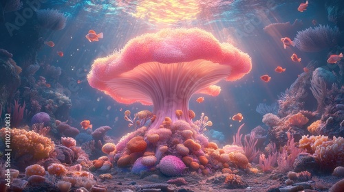 Wallpaper Mural Colorful underwater scene featuring a vibrant coral reef with various marine life and sunlight streaming through the water surface. Torontodigital.ca