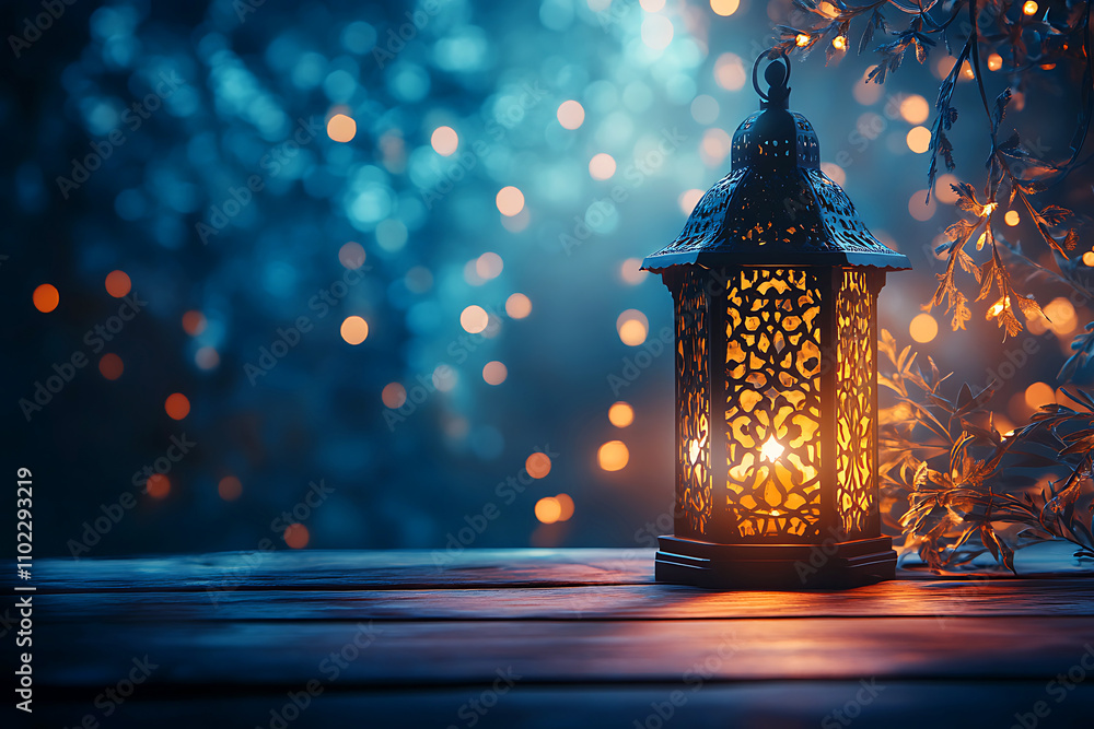 Islamic ramadan kareem celebration lantern with beautiful bokeh lights in the background. Islamic ramadan kareem celebration lantern with beautiful bokeh lights in the background.