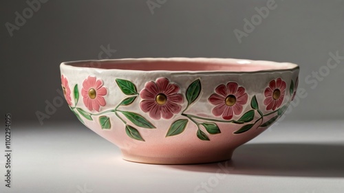 Wallpaper Mural Pink floral ceramic bowl on white background. Torontodigital.ca