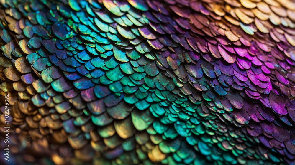 Obraz premium Schuppen-Textur in irisierenden Farben. Hintergrund