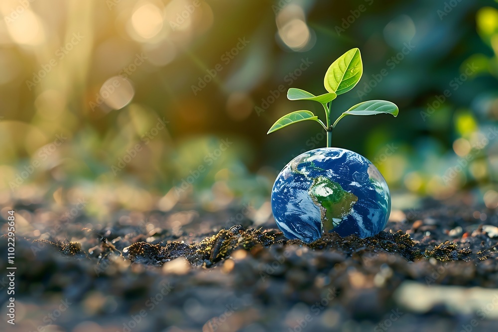 Green seedling in glass globe on blurred nature background, Ecology concept Green seedling in glass globe on blurred nature background, Ecology concept