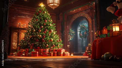 Wallpaper Mural Festive christmas scene with decorated tree and gifts in cozy room. Torontodigital.ca