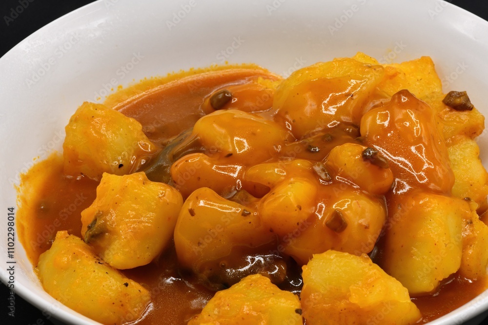 Cooked potatoes with mushroom gravy Cooked potatoes with mushroom gravy