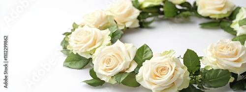 Wreath of roses on a white background. Selective focus