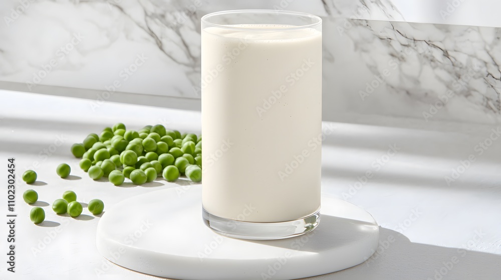 A vibrant image of a pea protein smoothie in a tall glass with fresh green peas as garnish, emphasizing natural protein sources. A vibrant image of a pea protein smoothie in a tall glass with fresh green peas as garnish, emphasizing natural protein sources.