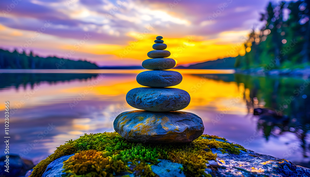 Colorful balancing stone wallpaper background, showcasing vibrant stacked stones in harmony, perfect for tranquil designs and serene visual aesthetics Colorful balancing stone wallpaper background, showcasing vibrant stacked stones in harmony, perfect for tranquil designs and serene visual aesthetics