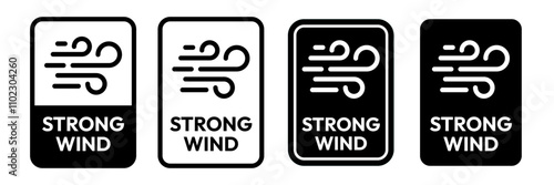 Strong wind line icon set. Windy weather symbol. Wind natural icons. Windy blow logo, label, badge, sticker, symbol, emblem, stamp, black, line, flat vector isolated illustration.