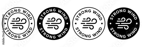 Strong wind line icon set. Windy weather symbol. Wind natural icons. Windy blow logo, label, badge, sticker, symbol, emblem, stamp, black, line, flat vector isolated illustration.