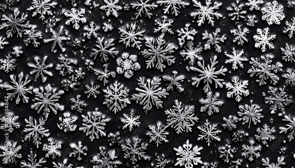 An illustration of snowflakes seamlessly scattered out on a black background An illustration of snowflakes seamlessly scattered out on a black background