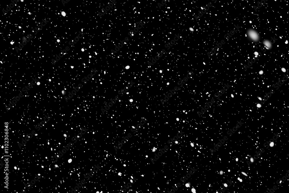 Realistic snowflake snow overlay effect on the black background. Realistic snowflake snow overlay effect on the black background.