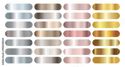 Gradation Gold, silver, bronze set vector. Metalic gradient collection